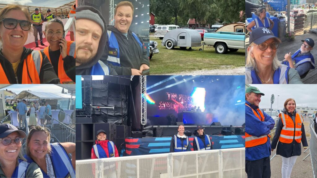 Ett kollage av bilder, mestadels selfies, på funktionärer från LSK som deltog på Amaze Festival på Smögen i juli 2026.